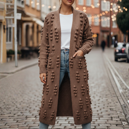 Cardigan Donna Lungo Maglia Spessa Bohémien