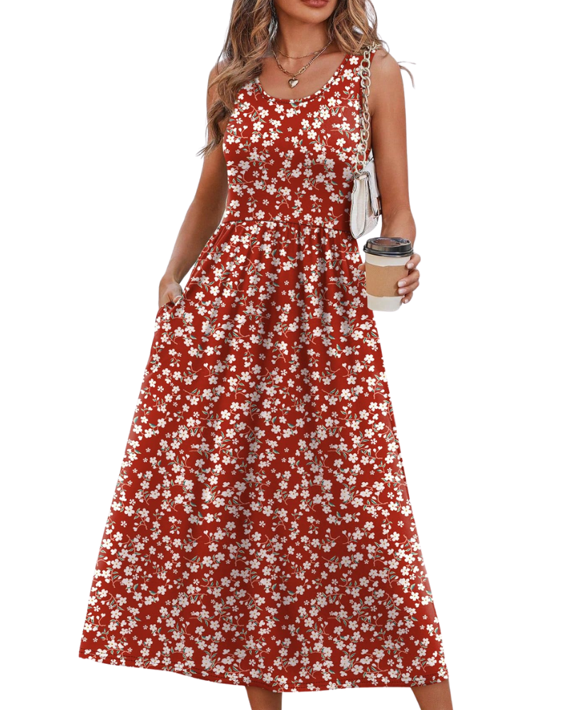 Jensy Vestito Midi Donna – Vestito A-Line Fluido con Tasche, Vita Impero e Taglio Elegante Estivo