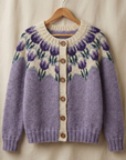 Cardigan Donna Viola Jacquard Floreale