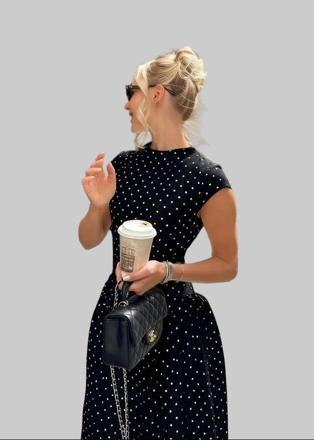 Abito lungo donna in tessuto leggero, a pois — vista 5