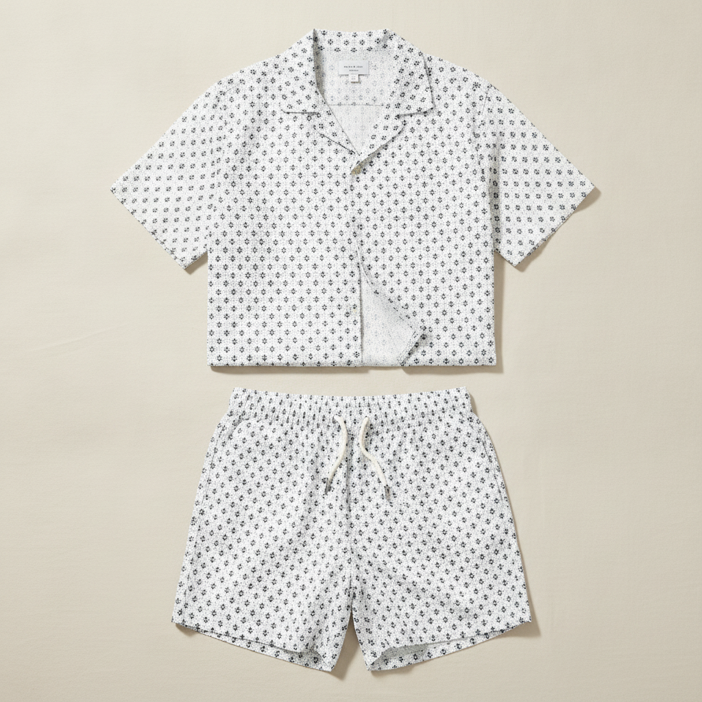 Completo Coordinato Uomo Camicia Stampa Nautica e Pantaloncini - Nautico Rosso