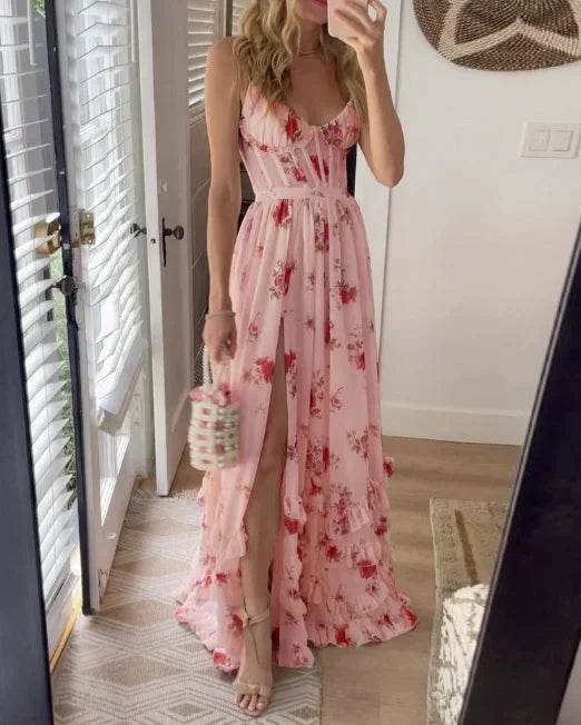 Abito lungo donna in tessuto leggero, floreale — vista 8