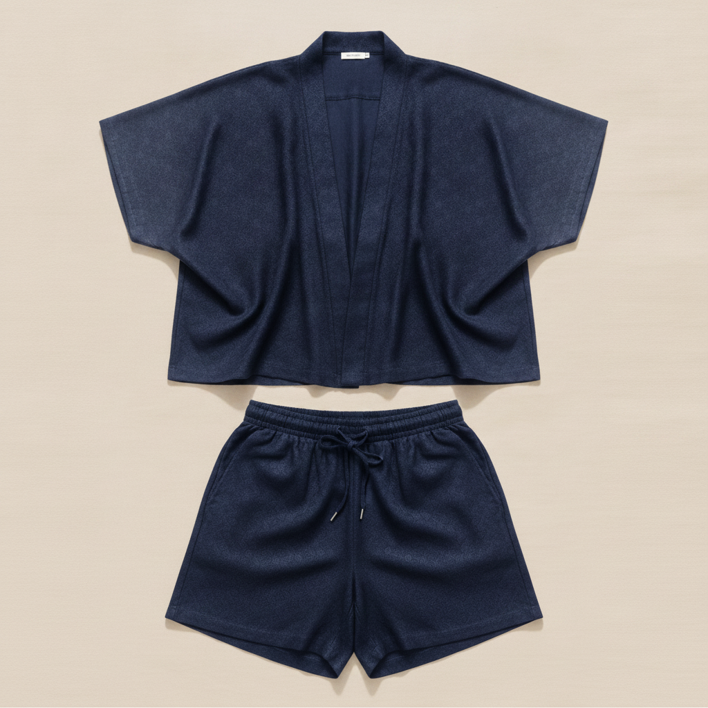 Completo Coordinato Uomo Camicia Kimono-Style e Pantaloncini - Blu Notte