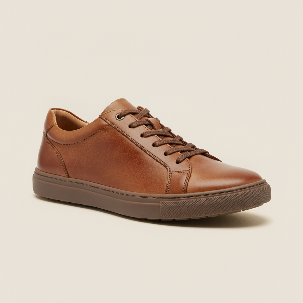 Sneakers Uomo Casual in Pelle Marrone – Eleganza Calda e Versatile - vista 3-4