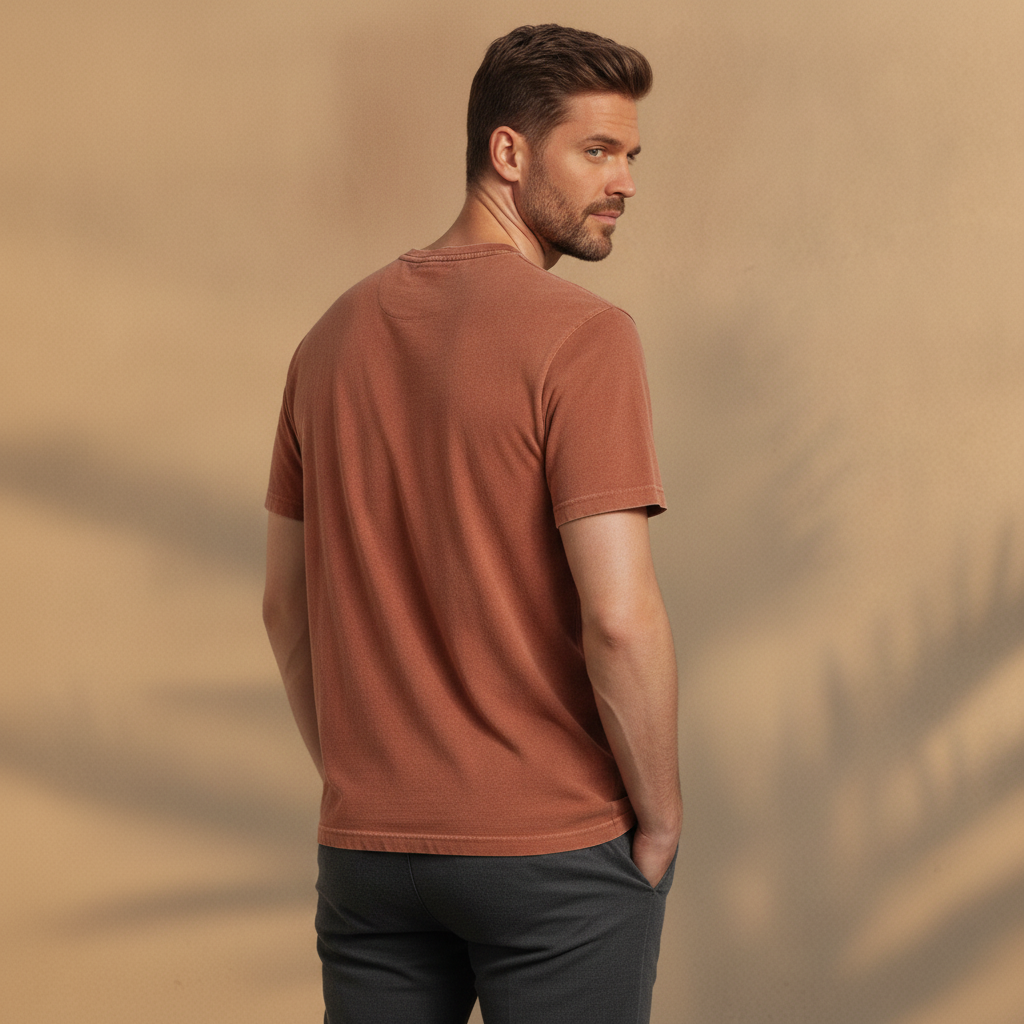 T-shirt Uomo Tinta in Capo Vintage – Colori Slavati Autentici - vista posteriore