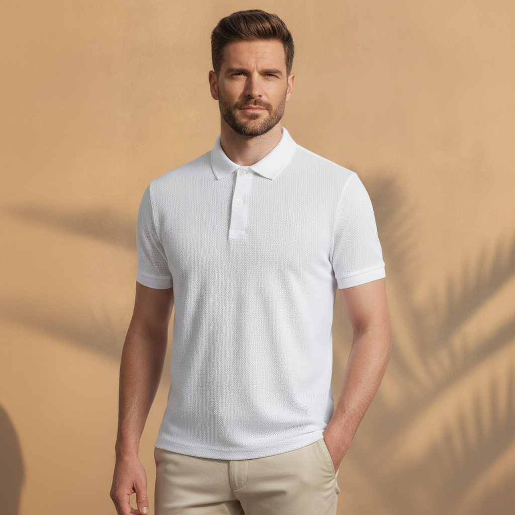 Polo Uomo in Mesh Traspirante – Fresca e Sportiva Estiva - Bianco - indossato