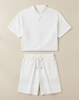 Completo Coordinato Uomo Tinta Unita – Camicia e Pantaloncini Lisci - Bianco