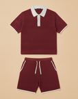 Completo Coordinato Uomo Polo Bicolore e Pantaloncini - Bordeaux e Grigio