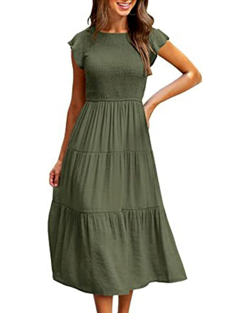 Greta Vestito Midi Donna – Girocollo, Maniche a Volant e Vita Elastica A-Line Estate
