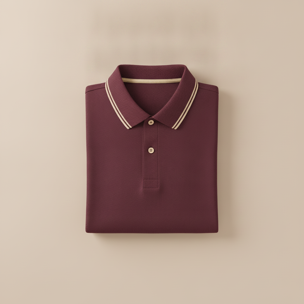 Polo Uomo con Bordi a Contrasto – Colletto e Polsini Rigati Eleganti - Bordeaux con Beige