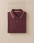 Polo Uomo con Bordi a Contrasto – Colletto e Polsini Rigati Eleganti - Bordeaux con Beige