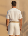 Completo Coordinato Uomo Camicia Lino Premium e Pantaloncini con Cintura - vista posteriore