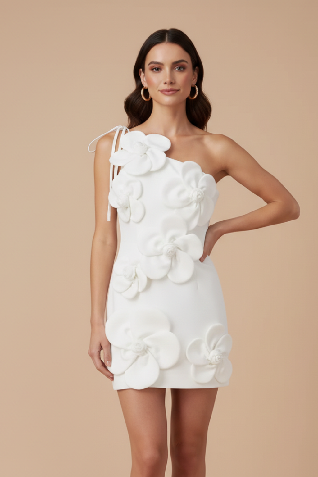 Abito mini floreale donna – bustier con applicazioni 3D, taglio aderente