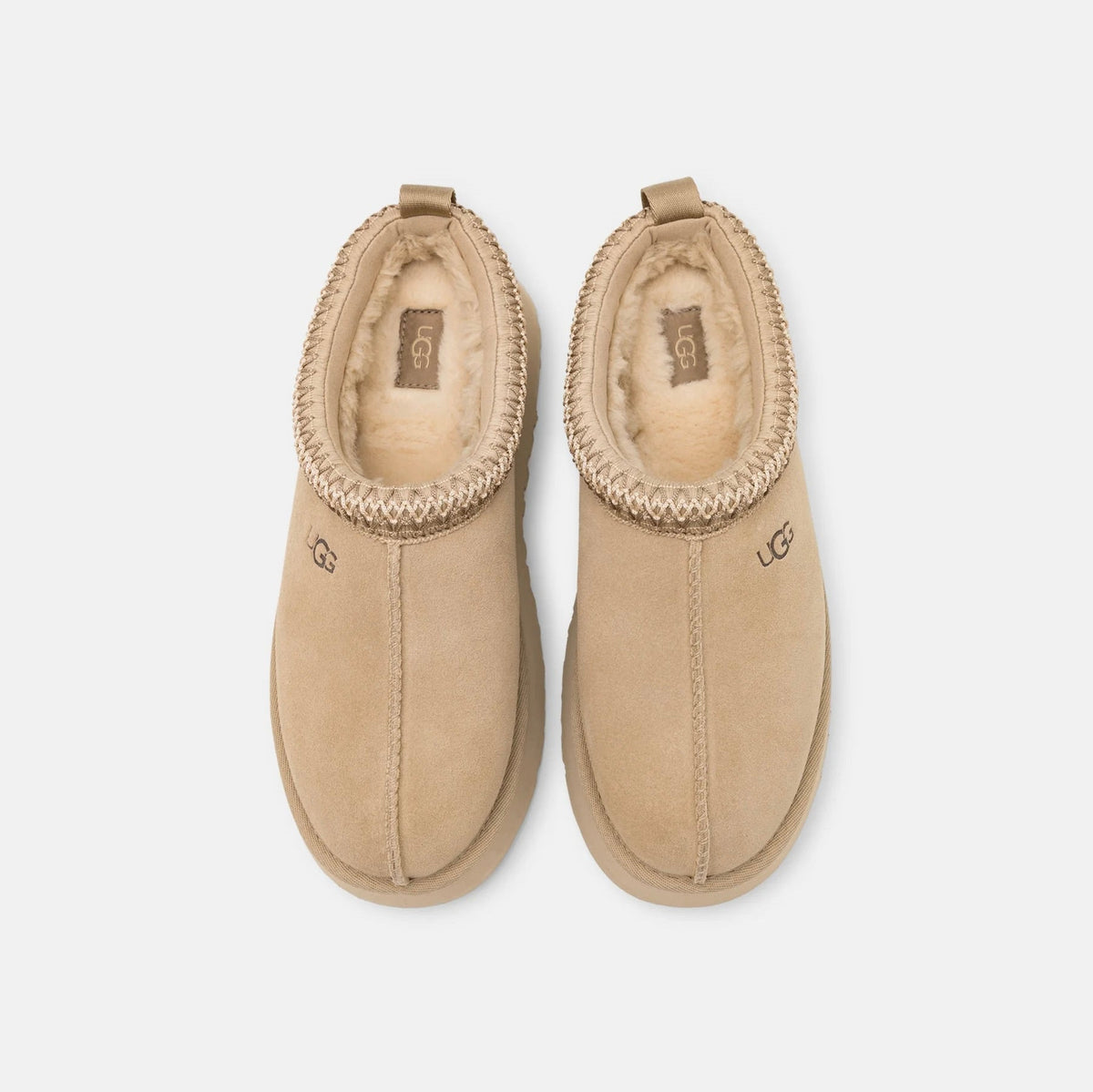UGG Tazz Mustard Seed ciabatte platform donna in pelle scamosciata e montone senape, dettaglio interno