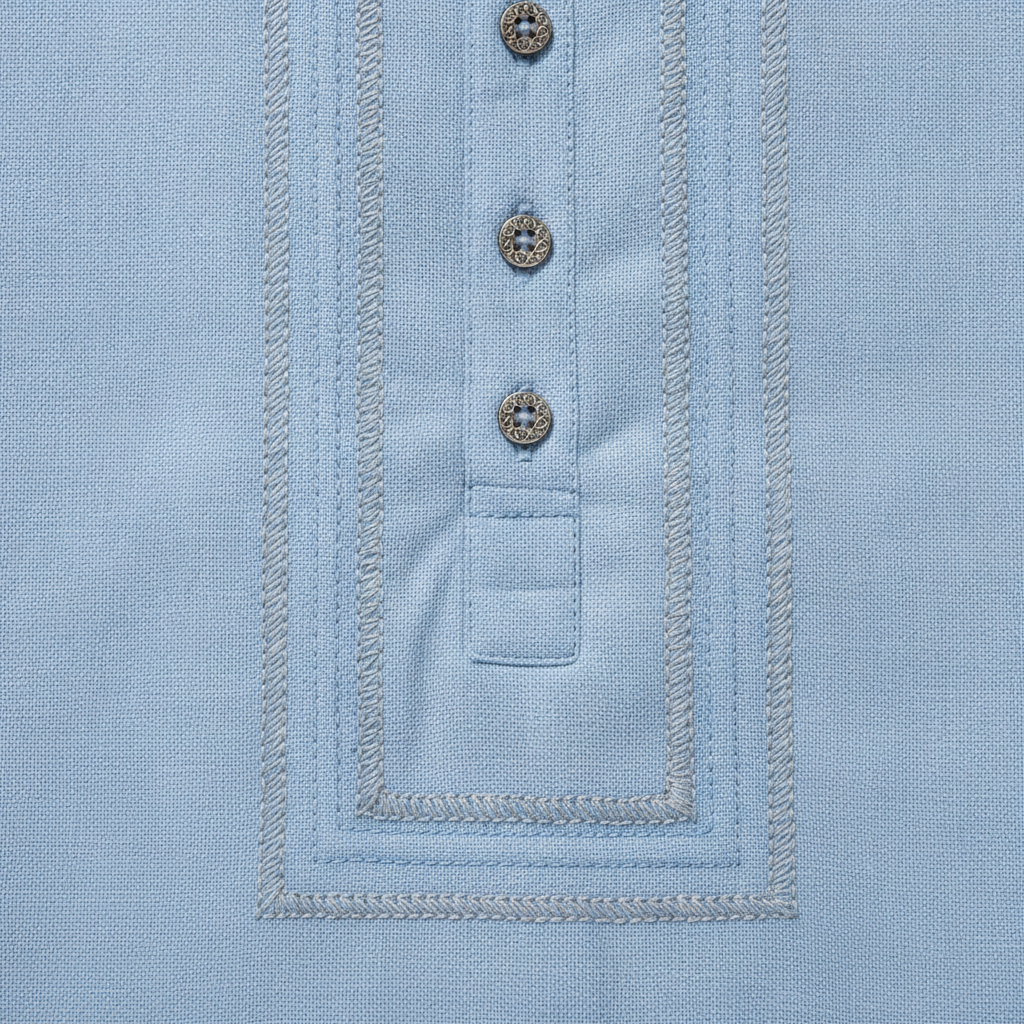 Completo Coordinato Uomo Camicia Chambray Ricamata e Pantaloncini - dettaglio