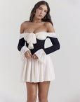 Mini abito donna spalle scoperte – corpetto strutturato e fiocco frontale