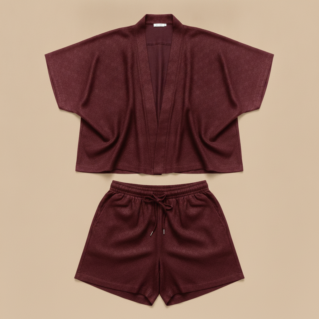 Completo Coordinato Uomo Camicia Kimono-Style e Pantaloncini - Bordeaux