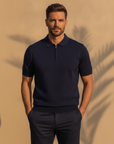 Polo Uomo Mezza Zip in Cotone – Elegante Sportiva con Zip Corta - Blu Navy - indossato