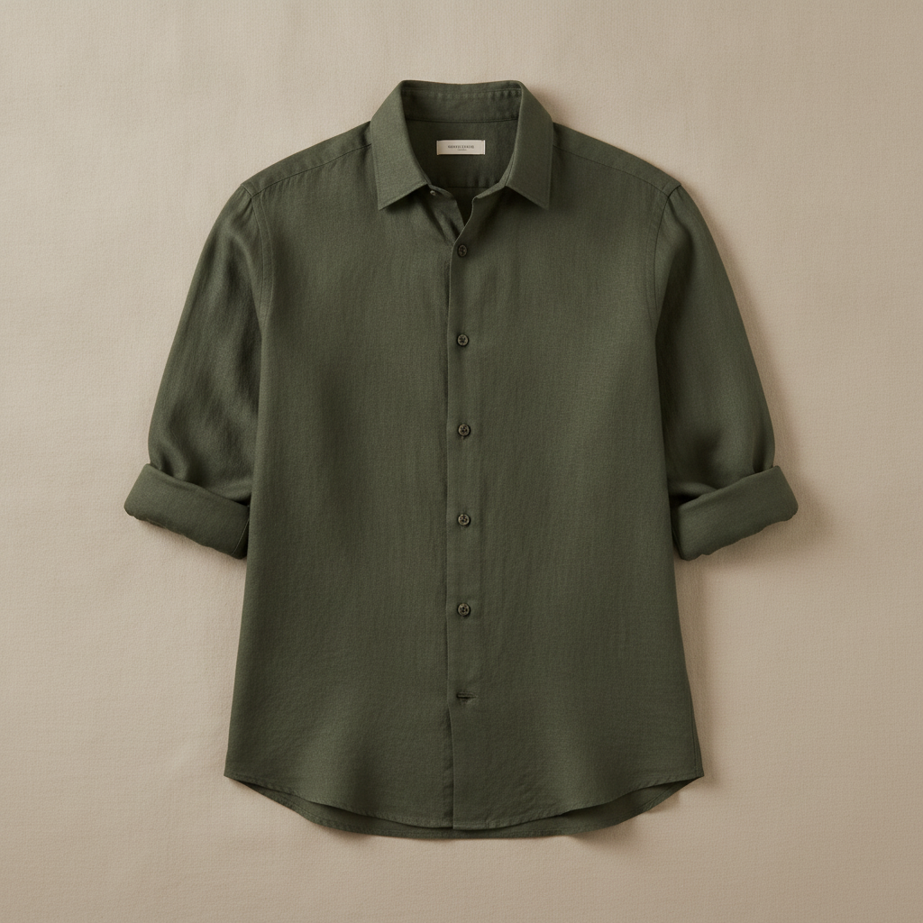 Camicia Uomo in Lino Tinta Unita – Eleganza Naturale Raffinata - Verde Oliva
