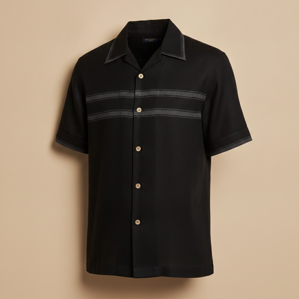 Camicia Bowling Uomo Manica Corta – Stile Rétro Anni '50 - Nero