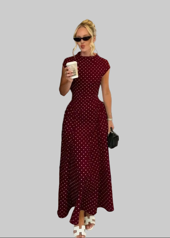 Abito lungo donna in tessuto leggero, a pois — vista 4