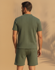 Completo Coordinato Uomo Camicia Jacquard Geometrico e Pantaloncini - vista posteriore