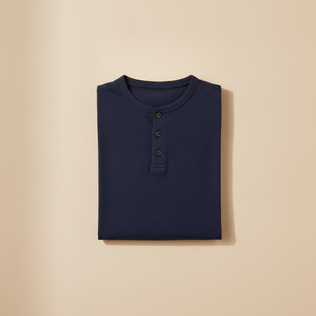 T-shirt Henley Uomo Manica Corta – Colletto con Bottoni Casual Chic - Blu Navy