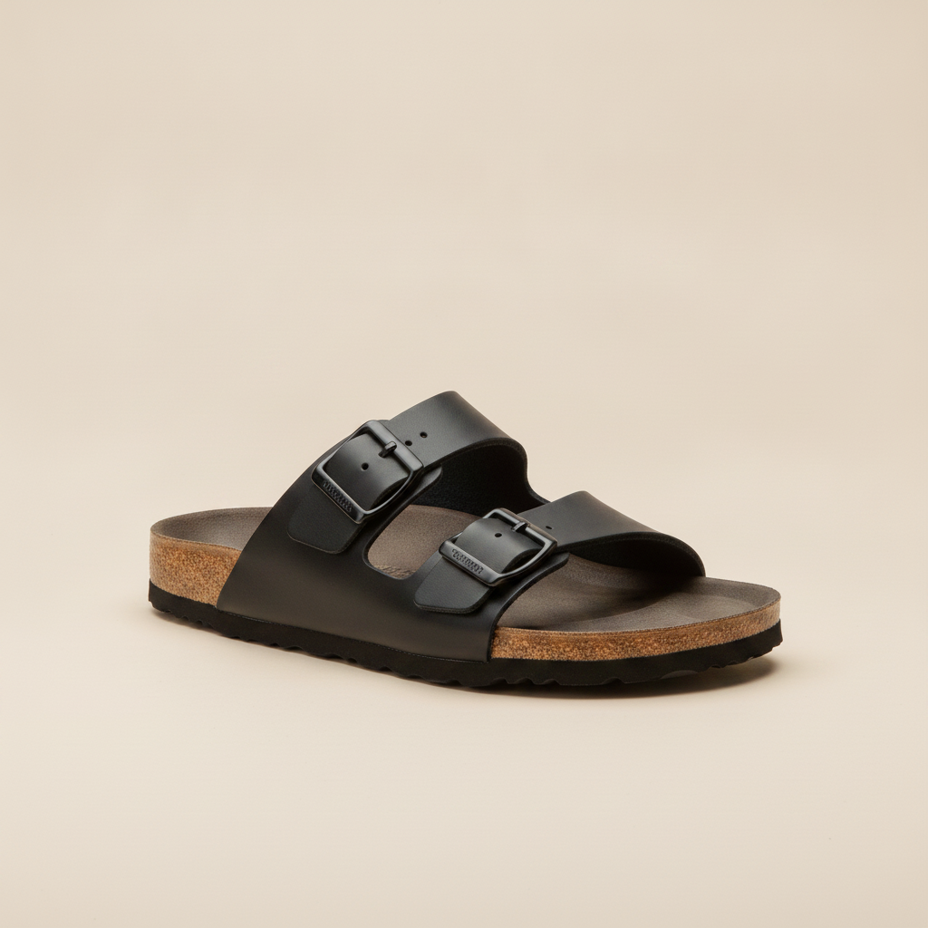 Sandali Uomo a Doppia Fascia – Eleganti in Pelle Estivi - Nero