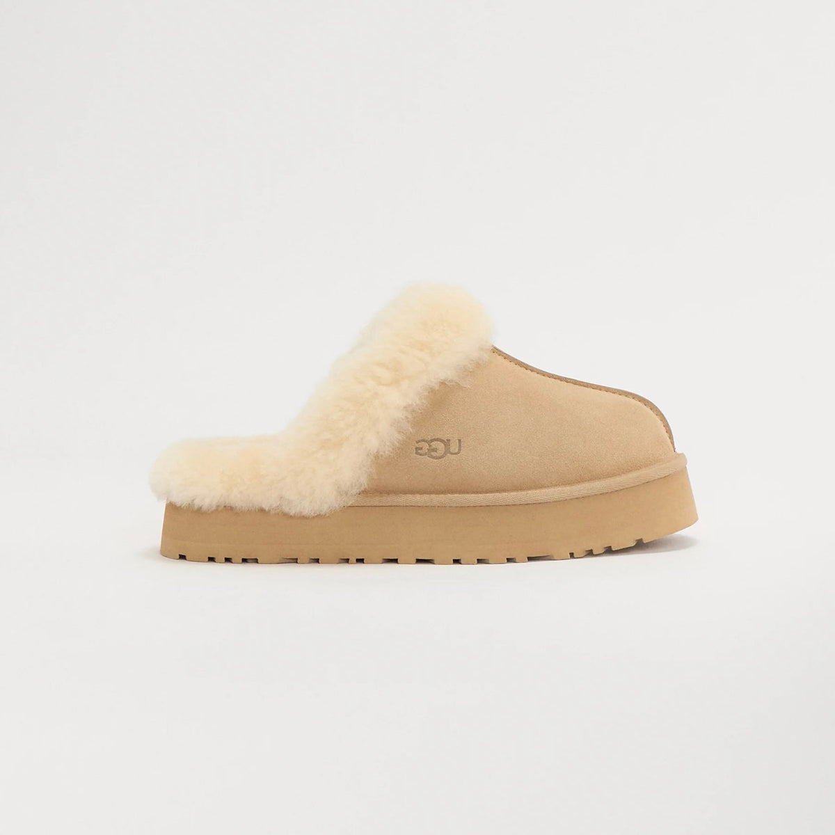 UGG Disquette Sand sabot donna in pelle scamosciata e montone beige sand, vista laterale