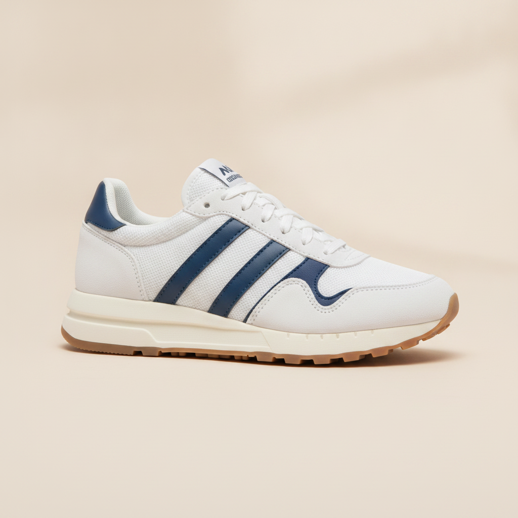 Sneakers Uomo Retrò in Camoscio – Stile Running Vintage Anni '80 - Navy con Bianco