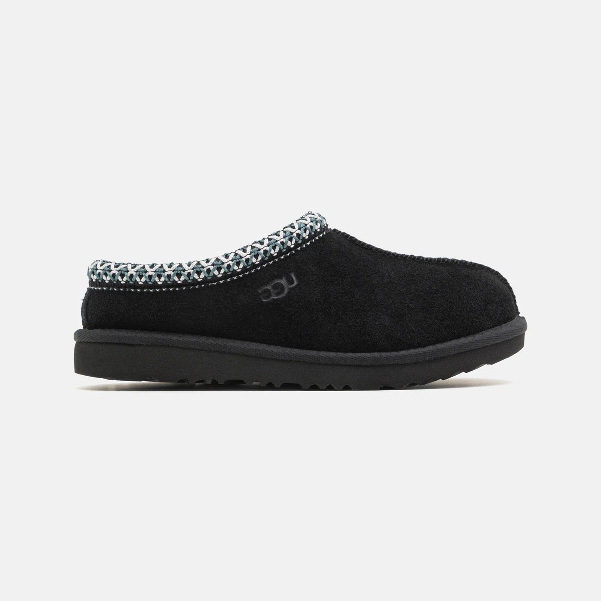 UGG Tasman II Black ciabatte chiuse uomo e donna in pelle scamosciata e montone nero, vista laterale