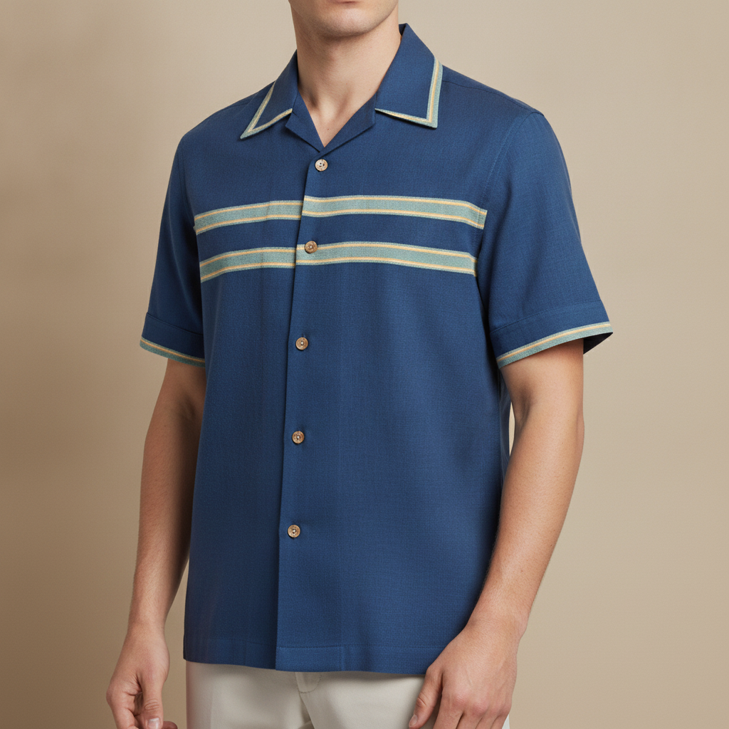 Camicia Bowling Uomo Manica Corta – Stile Rétro Anni '50 - Blu Petrolio