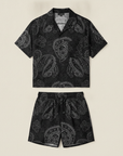 Completo Coordinato Uomo Camicia Paisley e Pantaloncini - Paisley Nero