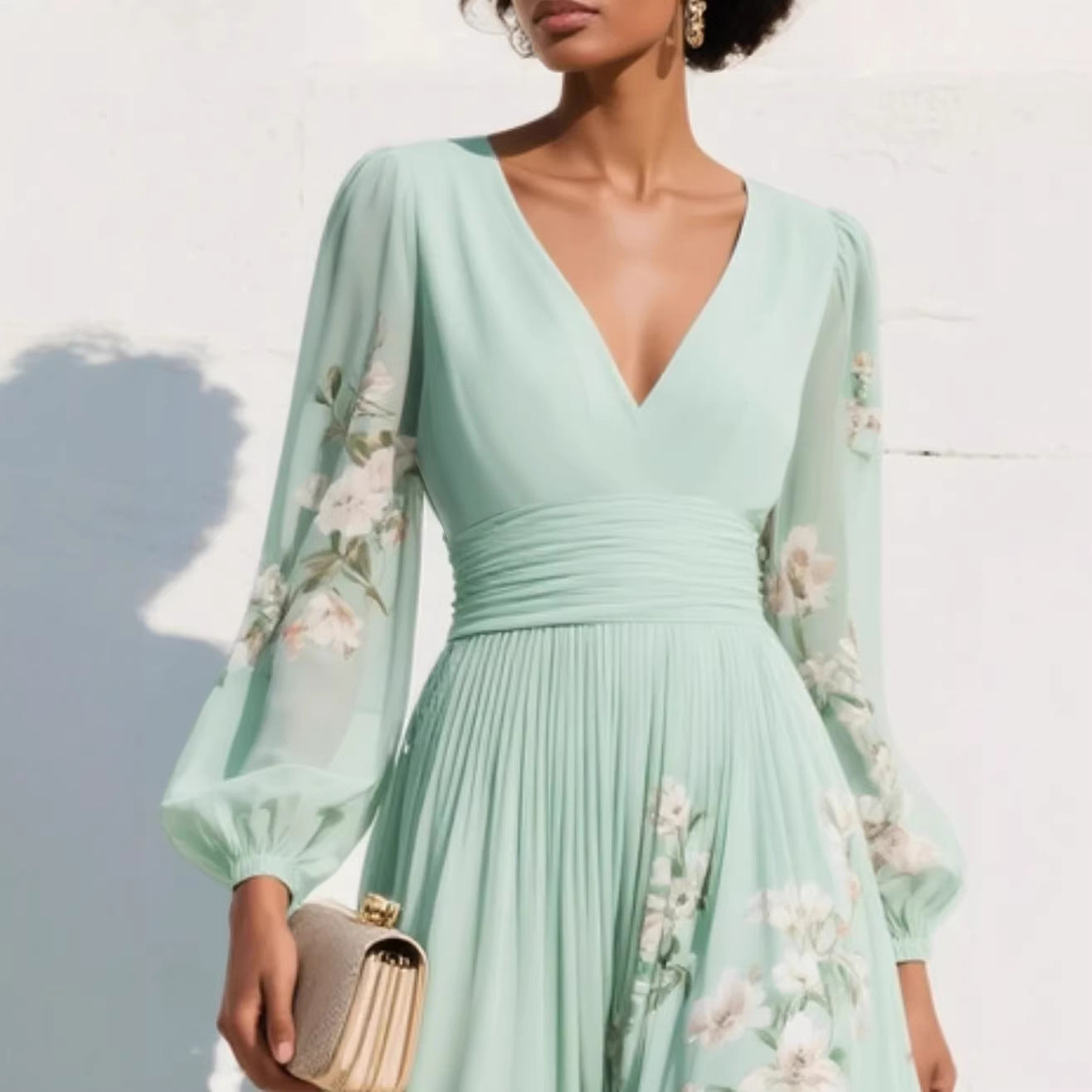 Abito lungo donna in chiffon, taglio svasato — vista 4