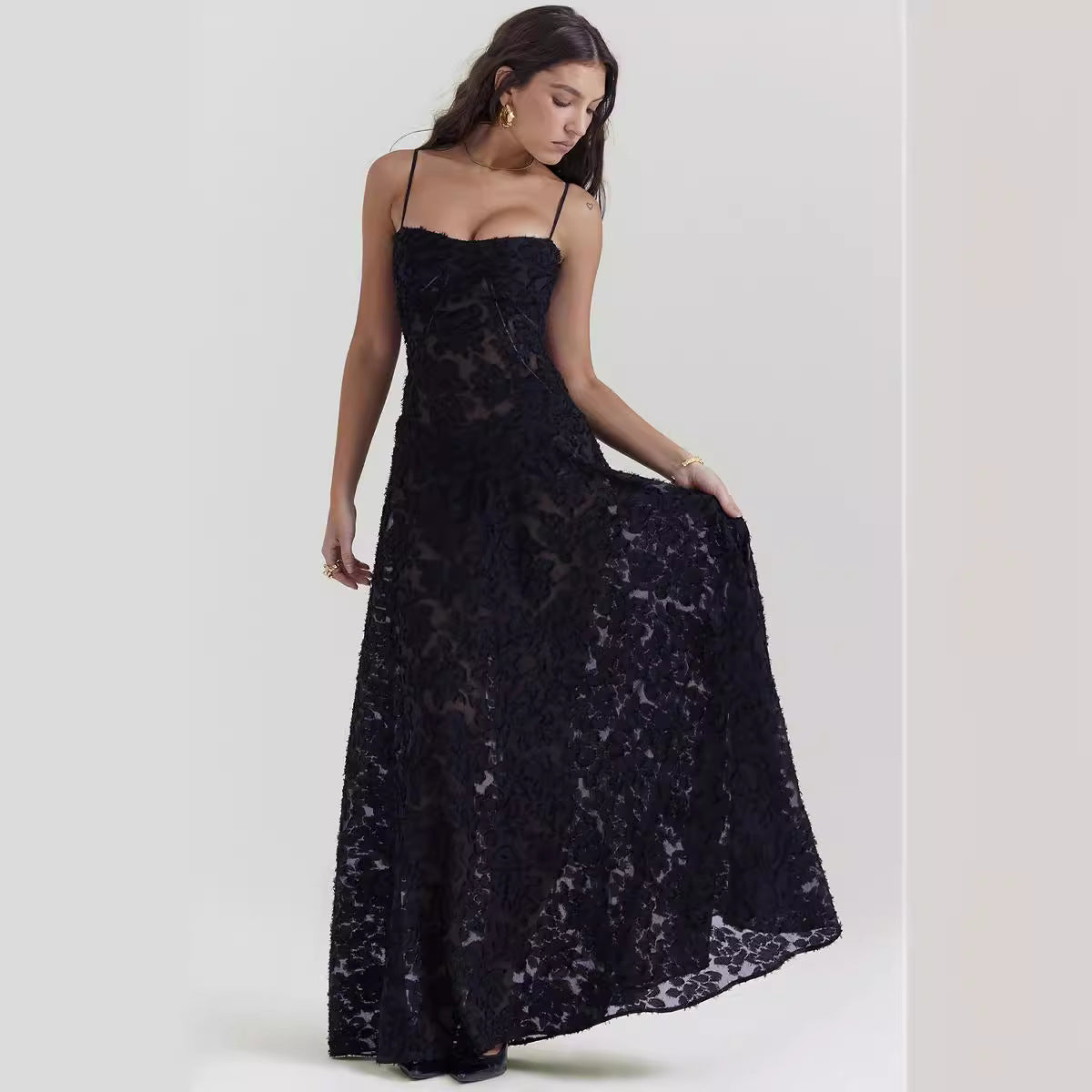 Abito lungo donna in chiffon, aderente