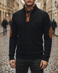 Maglione uomo con colletto alto e pelle scamosciata