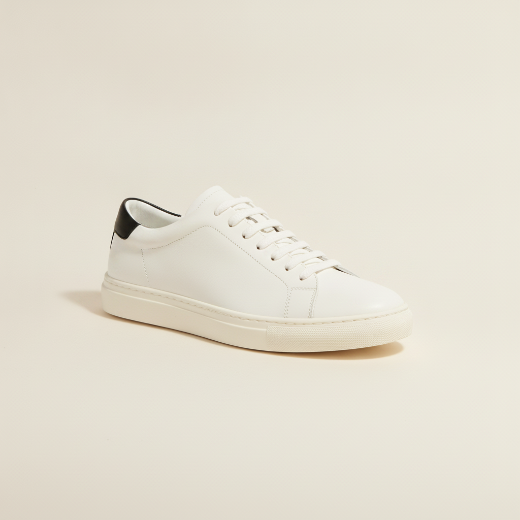 Sneakers Uomo in Pelle Bianca – Design Minimalista Casual Chic - Bianco con Nero