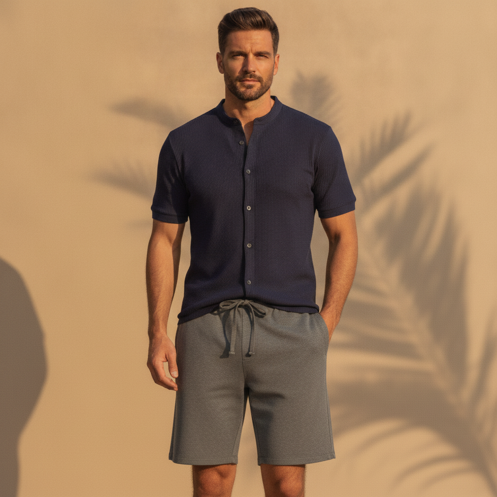 Pantaloncini Uomo con Coulisse in Cotone – Comfort Casual Rilassato - Grigio Melange - indossato