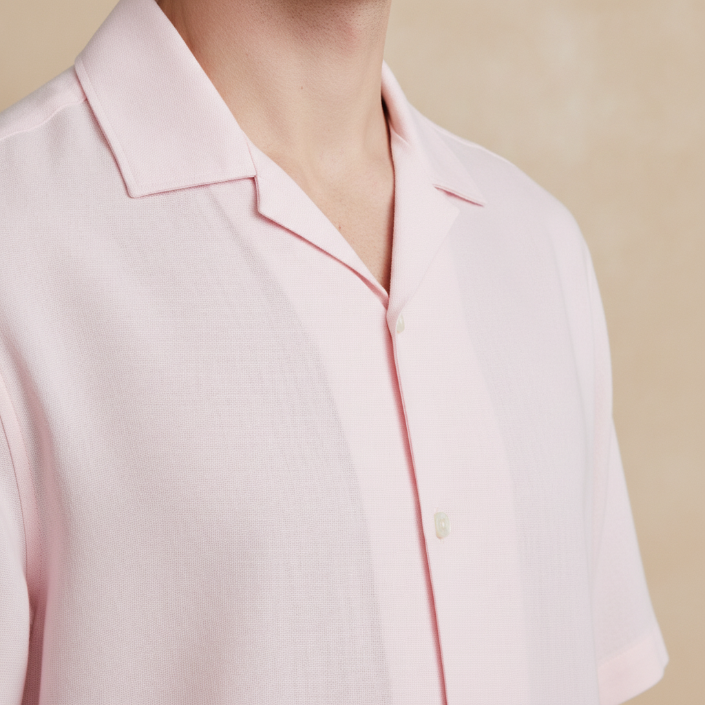 Camicia Uomo Camp Collar Tinta Pastello – Elegante e Rilassata - dettaglio