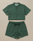 Completo Coordinato Uomo Camicia Popeline Mini-Stampa e Pantaloncini - Verde Mini-Stampa