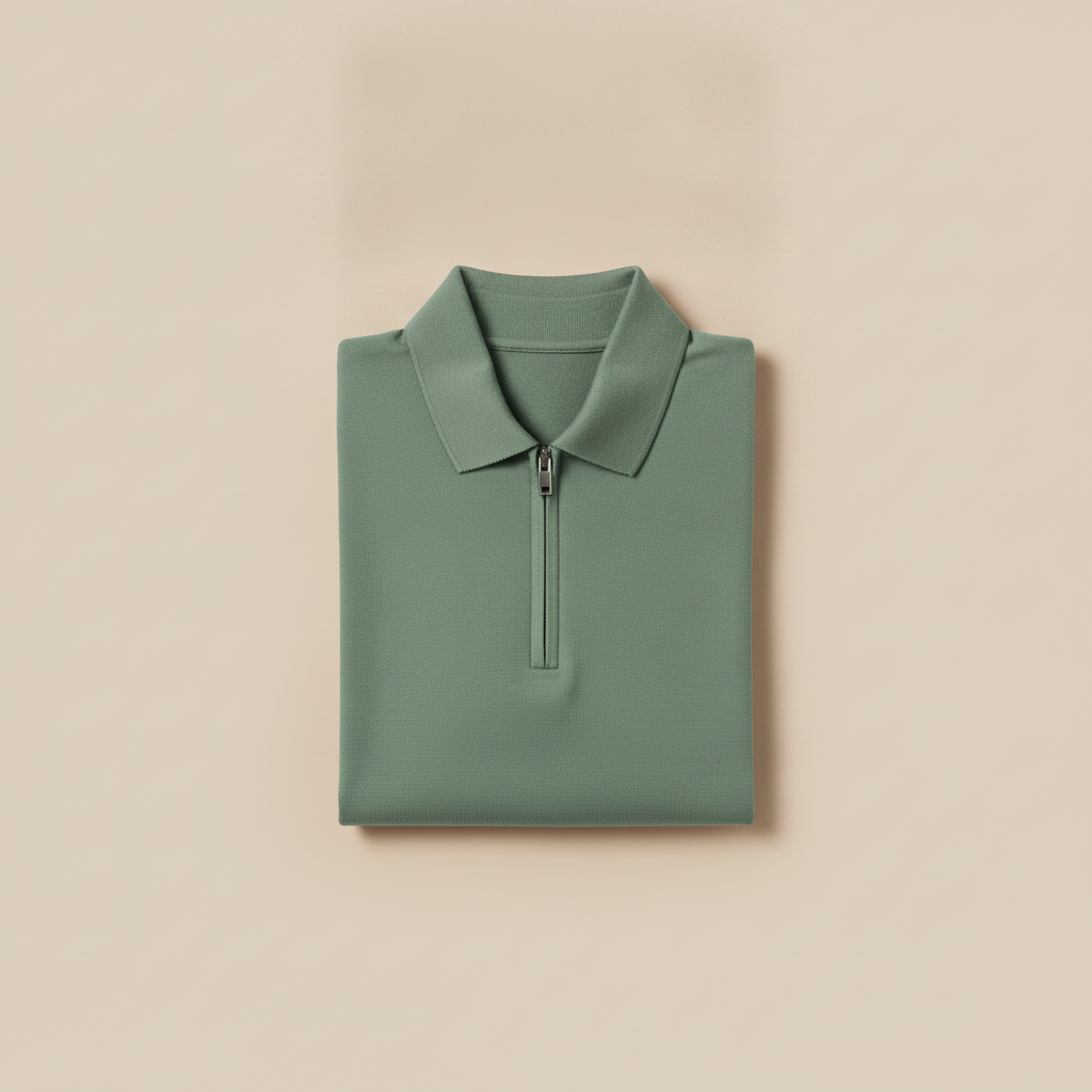 Polo Uomo Mezza Zip in Cotone – Elegante Sportiva con Zip Corta - Verde Salvia