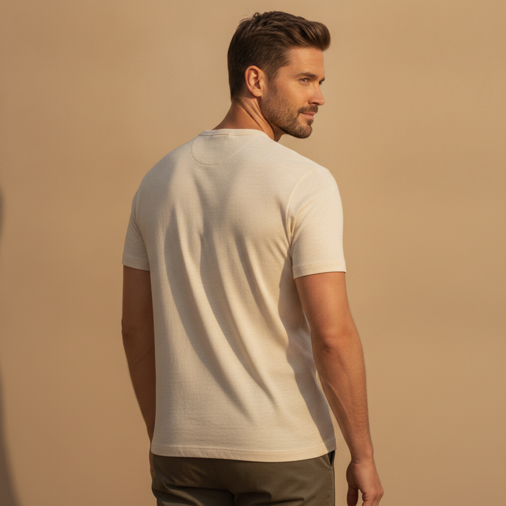 T-shirt Henley Uomo Manica Corta – Colletto con Bottoni Casual Chic - vista posteriore