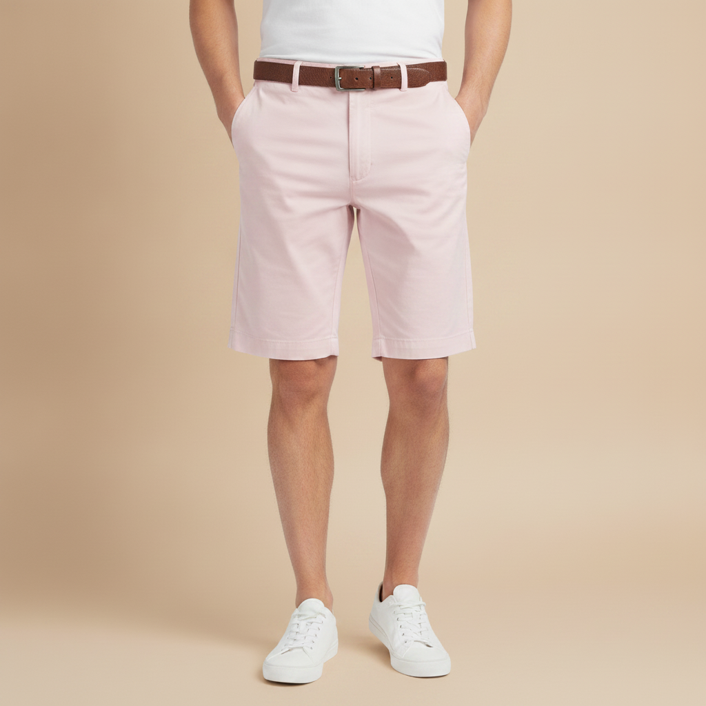 Pantaloncini Chino Uomo Colori Pastello – Estate Elegante e Fresca - Rosa Cipria - indossato