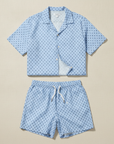 Completo Coordinato Uomo Camicia Stampa Nautica e Pantaloncini - Nautico Azzurro