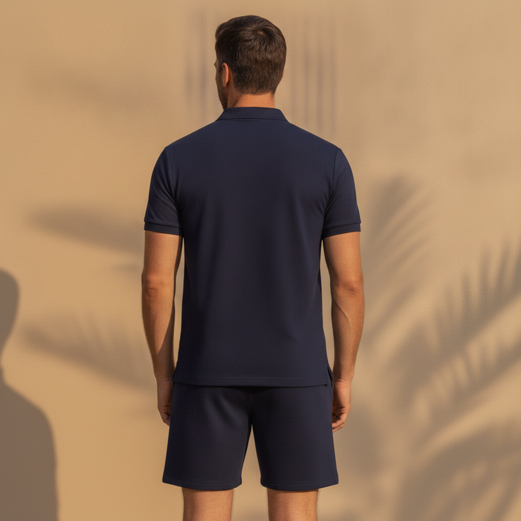Completo Coordinato Uomo Polo e Pantaloncini – Set Sportivo Estivo - vista posteriore