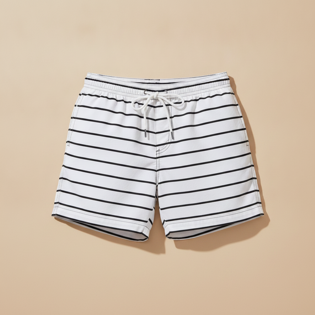 Costume Uomo a Righe Quick-Dry – Stile Nautico Mediterraneo - Nero e Bianco