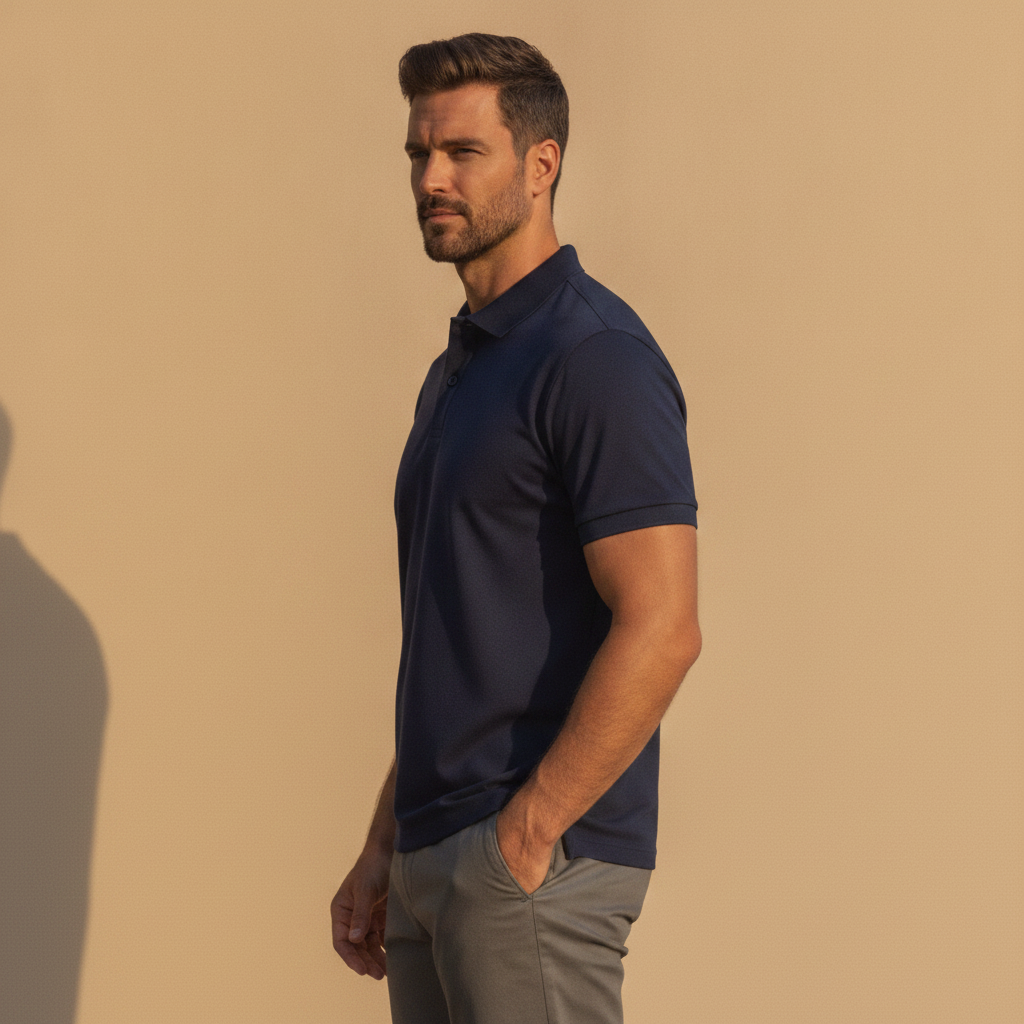 Polo Uomo Micro-Fantasia – Motivo Discreto ed Elegante - vista laterale