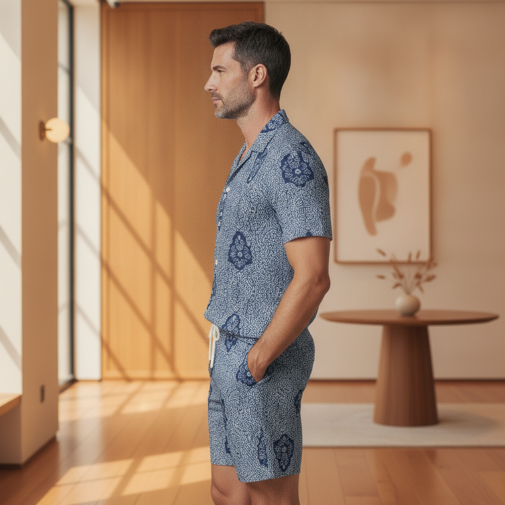 Completo Coordinato Uomo Camicia Batik e Pantaloncini - vista laterale
