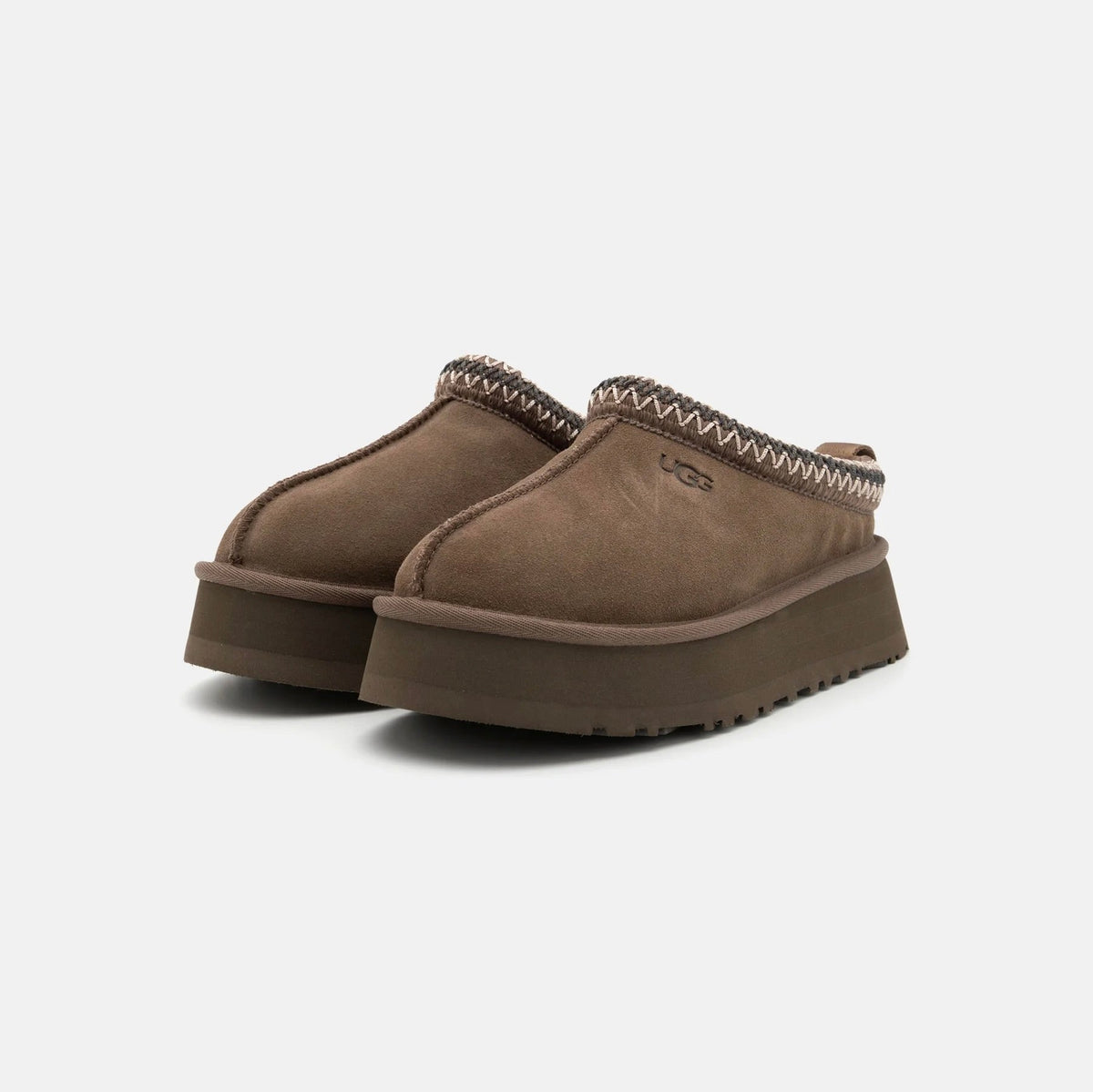 UGG Tazz Hickory ciabatte platform donna in pelle scamosciata e montone marrone hickory, vista frontale