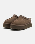 UGG Tazz Hickory ciabatte platform donna in pelle scamosciata e montone marrone hickory, vista frontale